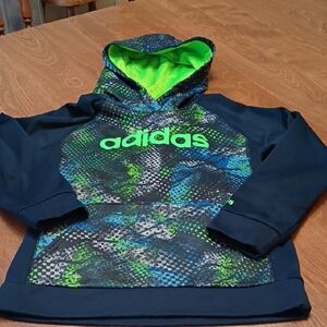 Adidas Kids' Navy and Neon Green Hoodie Boys Size 7